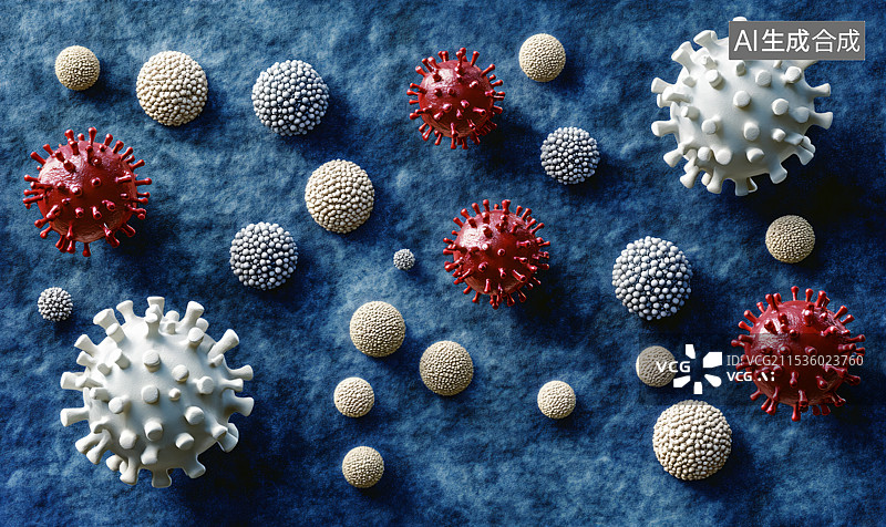 【AI数字艺术】微生物学研究红细胞、受精卵和细胞结构，探索细胞学和医学研究。图片素材