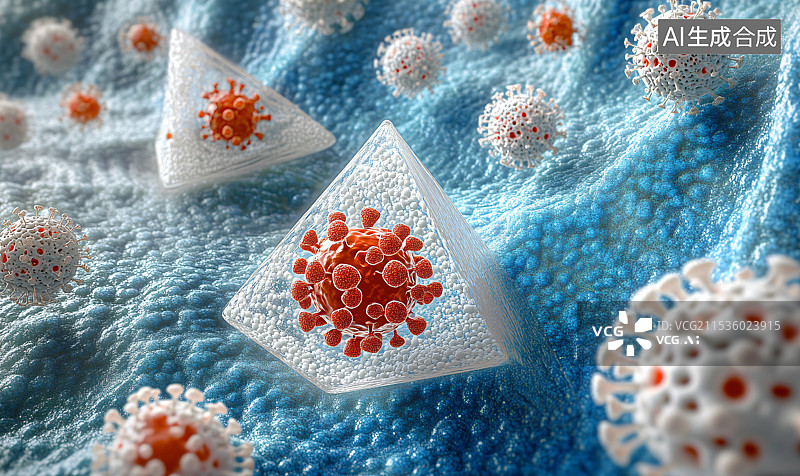 【AI数字艺术】微生物学研究红细胞、受精卵和细胞结构，探索细胞学和医学研究。图片素材