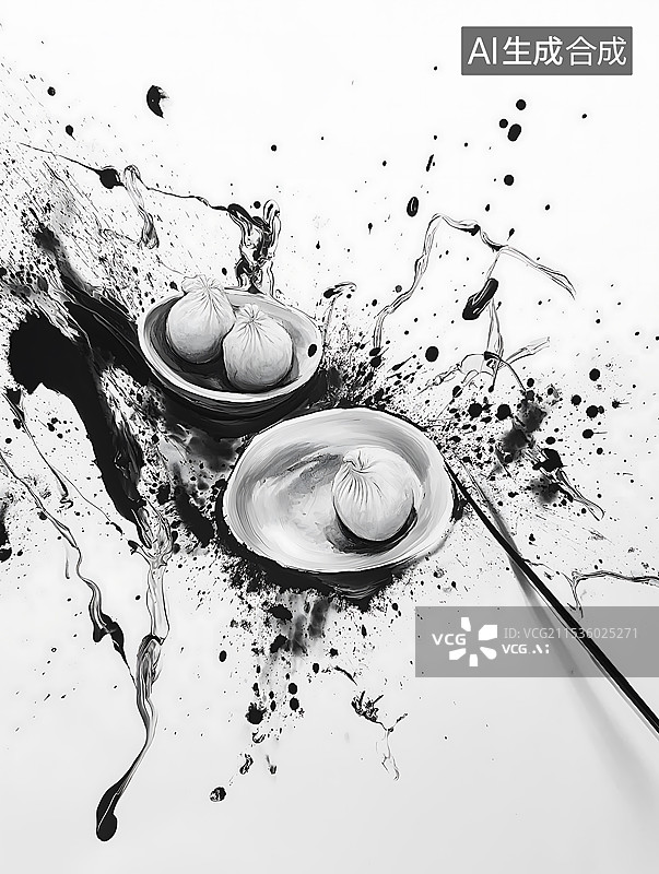 【AI数字艺术】冬至水饺国画泼墨特写图片素材