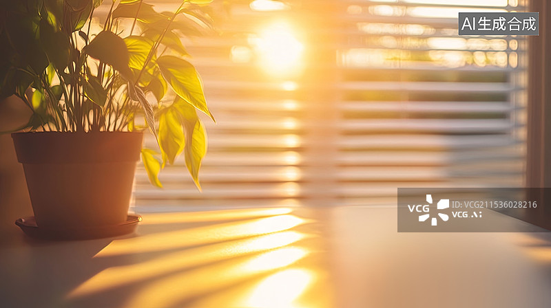 【AI数字艺术】阳光透过百叶窗照进室内图片素材