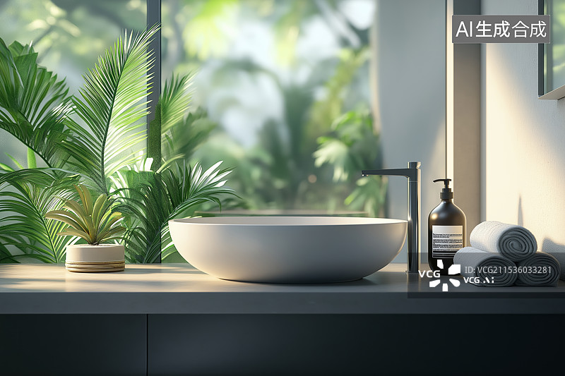 【AI数字艺术】家庭洗手间洗手盆图片素材