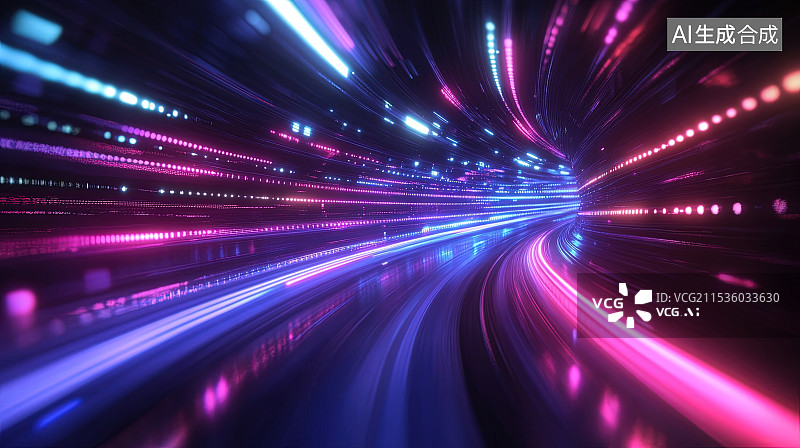 【AI数字艺术】彩色抽象光线光速隧道科技背景图片素材