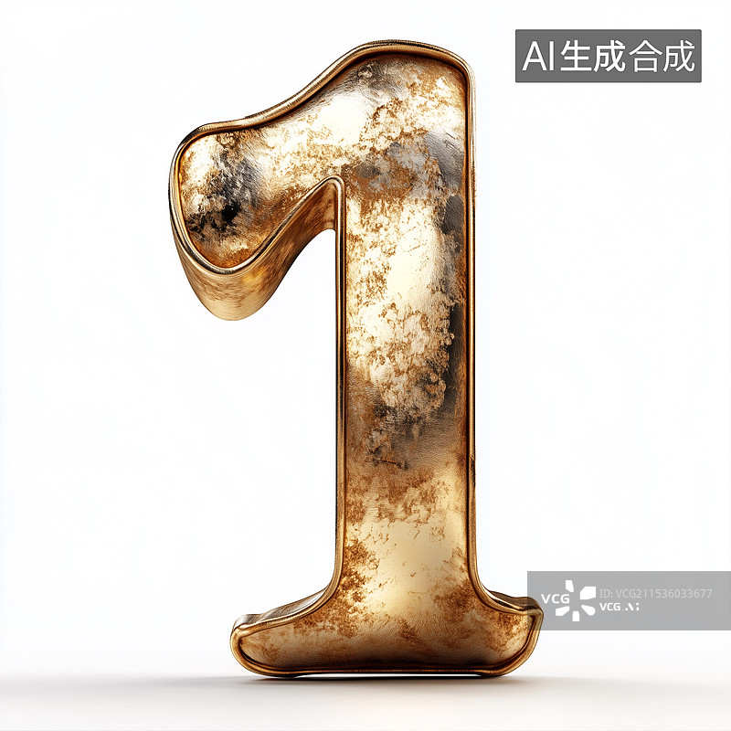 【AI数字艺术】金色数字1图片素材