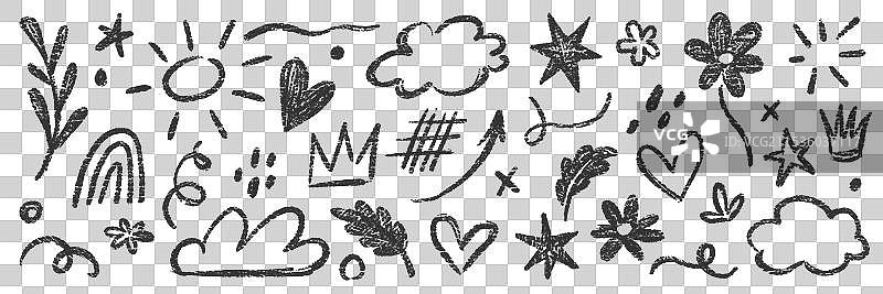 儿童蜡笔粉笔手绘黑色套装图片素材