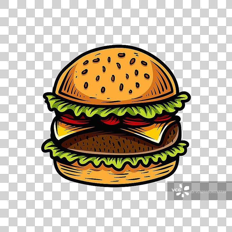 经典大芝士汉堡线条艺术风格素描图片素材