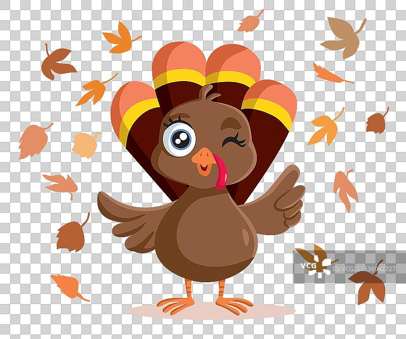 可爱的小火鸡做出“好”手势的卡通形象图片素材