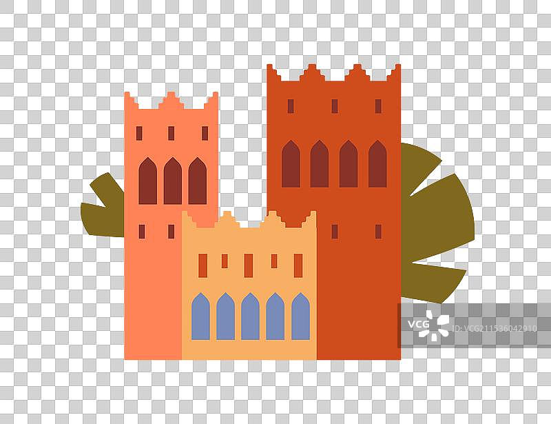 现代摩洛哥建筑与古老塔楼图片素材