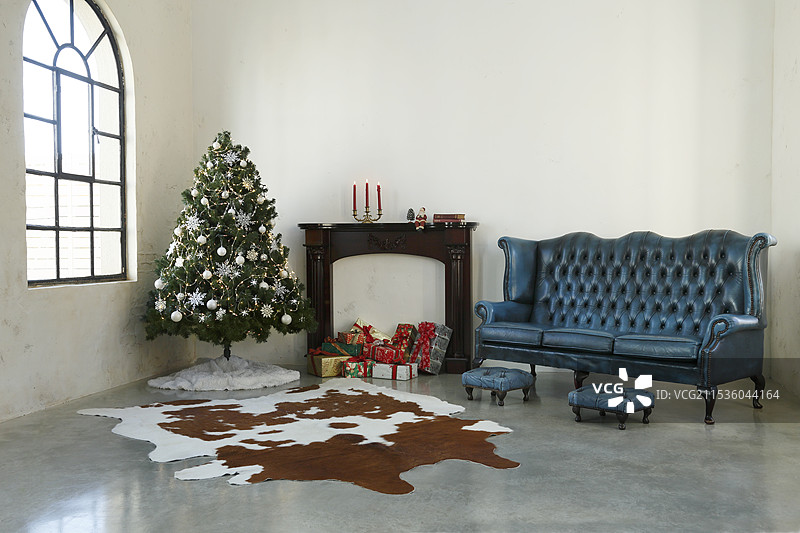 客厅里有圣诞树图片素材