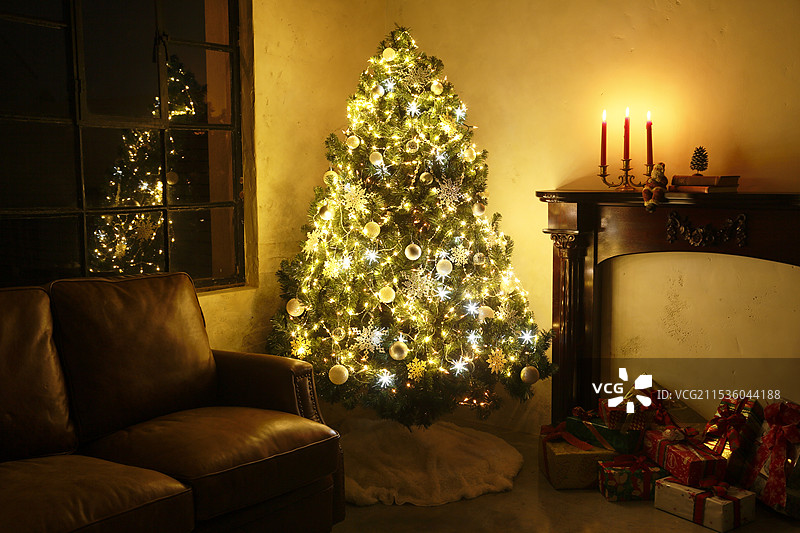 客厅里有圣诞树图片素材