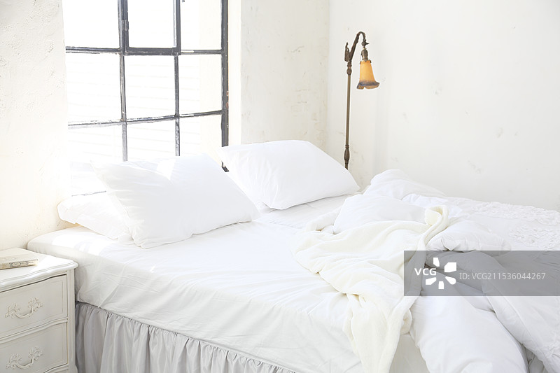 宽敞的卧室配有大窗户图片素材