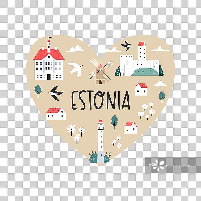 手绘爱沙尼亚地标的海报图片素材