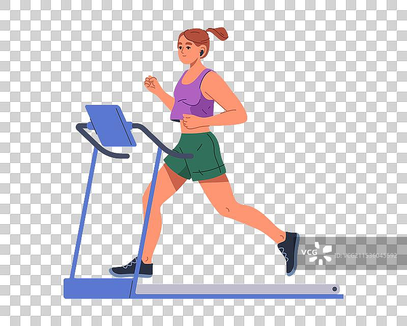 女性在健身房的跑步机或跑道上跑步图片素材