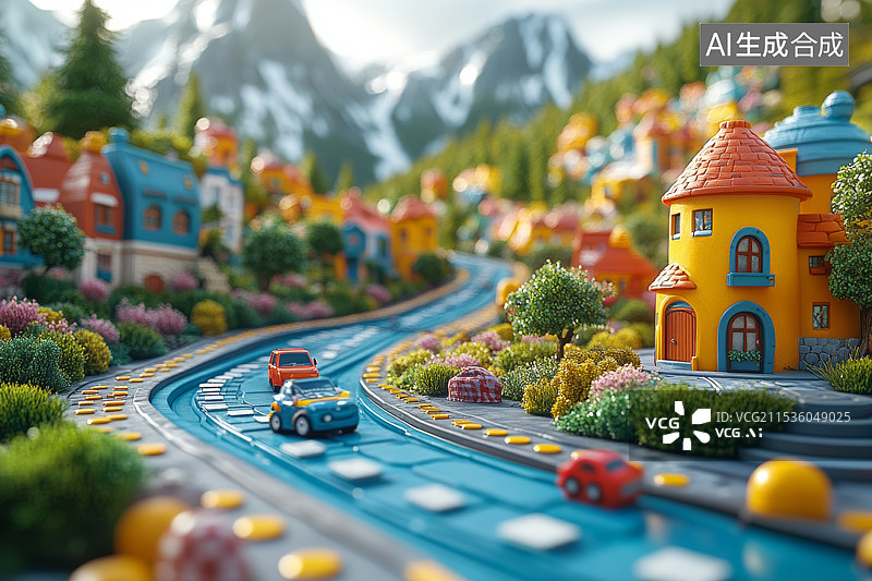 【AI数字艺术】城市风光-汽车广告背景图，玩具童真童趣图片素材