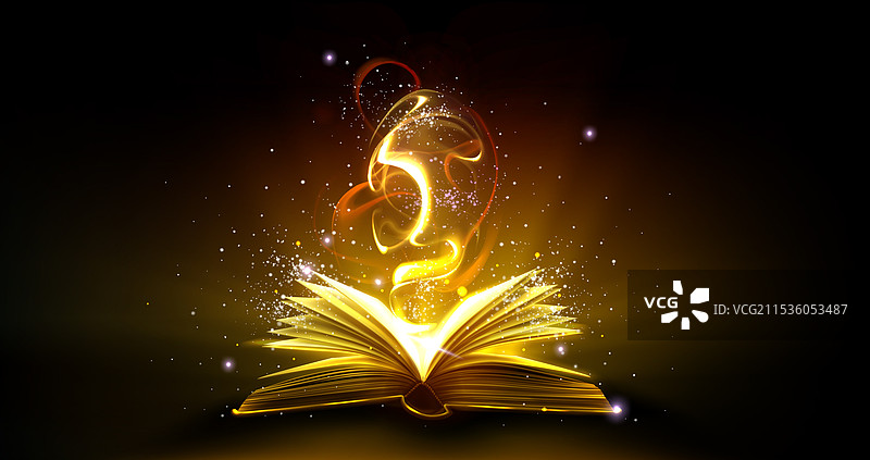 发光的魔法书与闪烁的星星图片素材