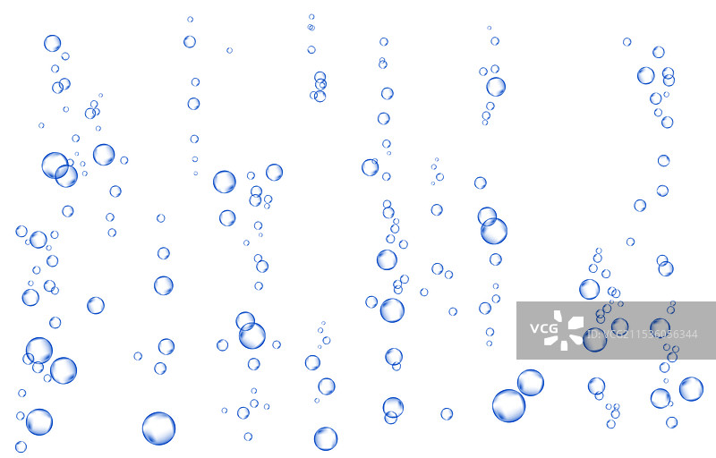水中白色背景下的氧气气泡流动图片素材