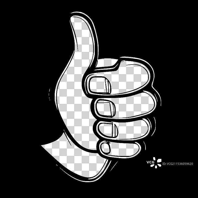 黑色背景上的竖起大拇指手势图片素材