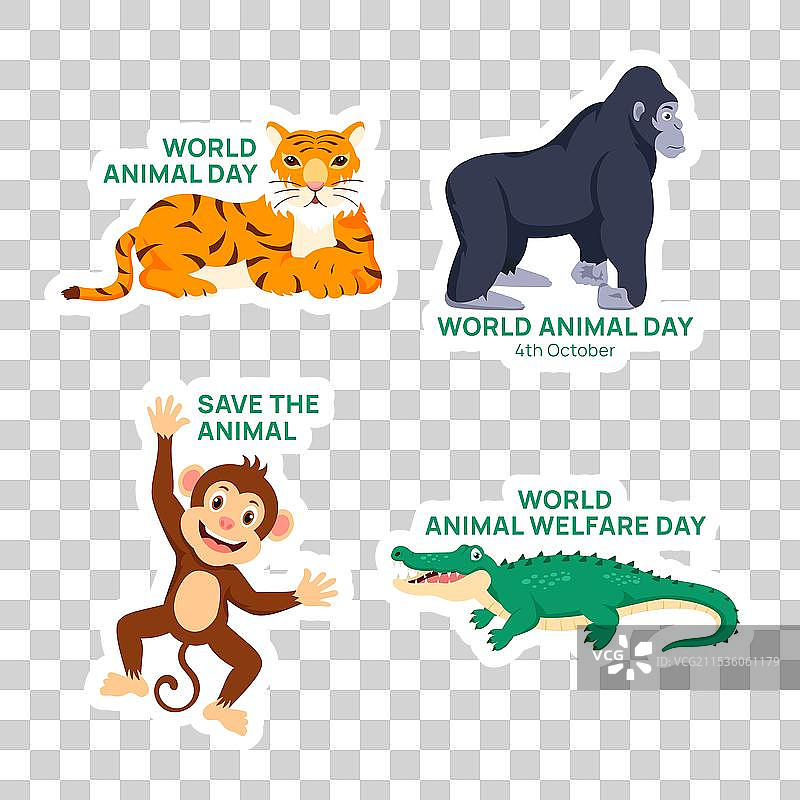 世界动物日标签，扁平卡通手绘风格图片素材