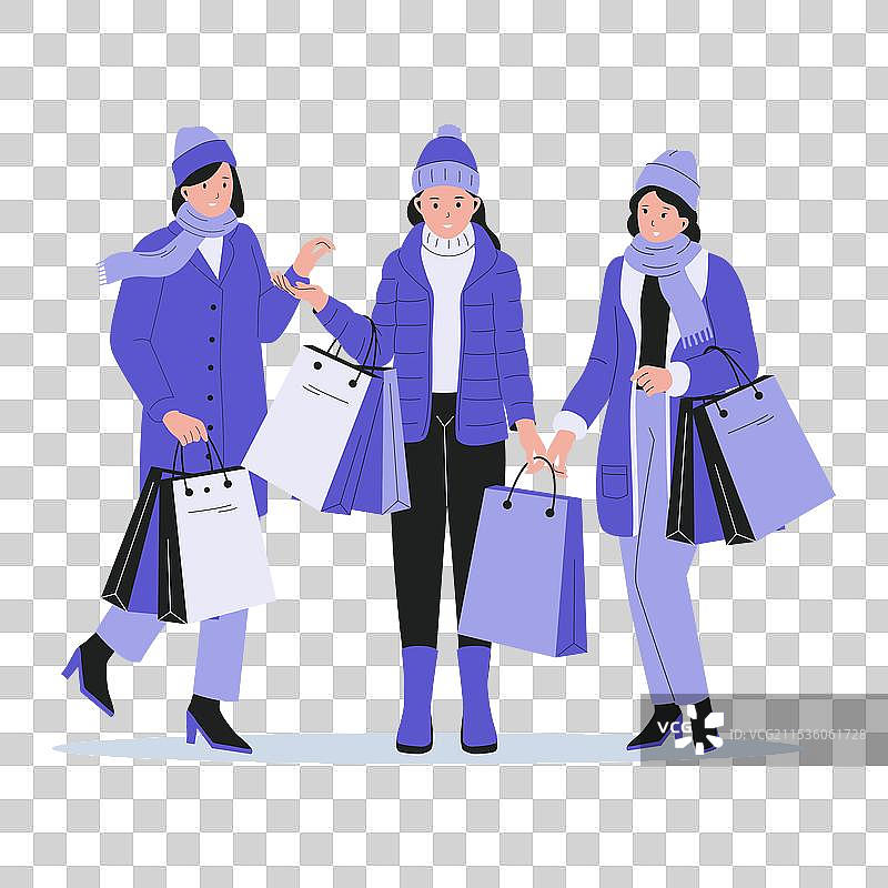 冬季购物的女孩们概念图片素材