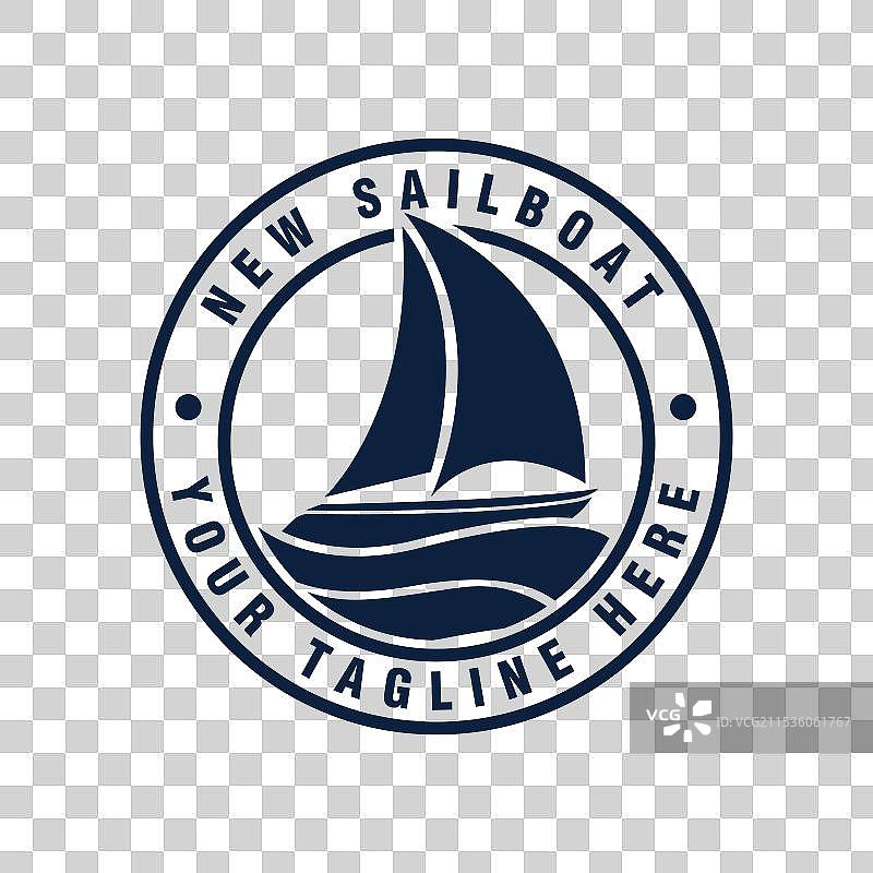 简单的帆船与海浪徽章在圆形中图片素材