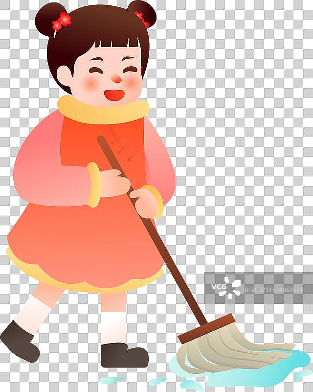 年俗文化 腊月二十四掸尘扫房子 插画图片素材