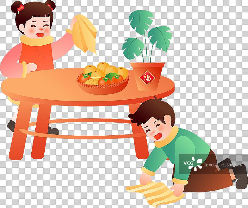 年俗文化 腊月二十四掸尘扫房子 插画图片素材