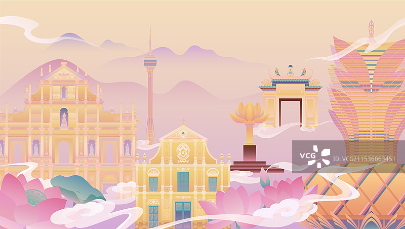 澳门建筑插画图片素材