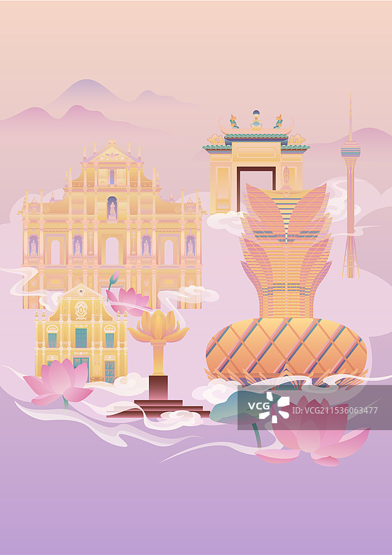 澳门建筑插画图片素材