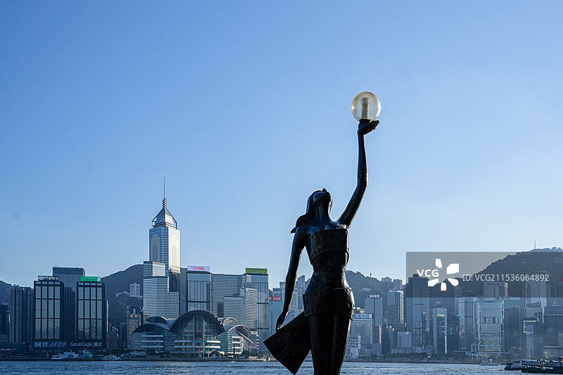 香港维多利亚港 金像奖女神铜像图片素材