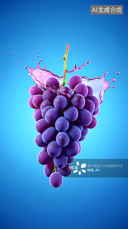 【AI数字艺术】蓝色背景下的葡萄特写镜头图片素材