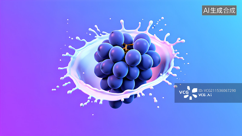 【AI数字艺术】蓝色背景下溅起牛奶的特写镜头图片素材