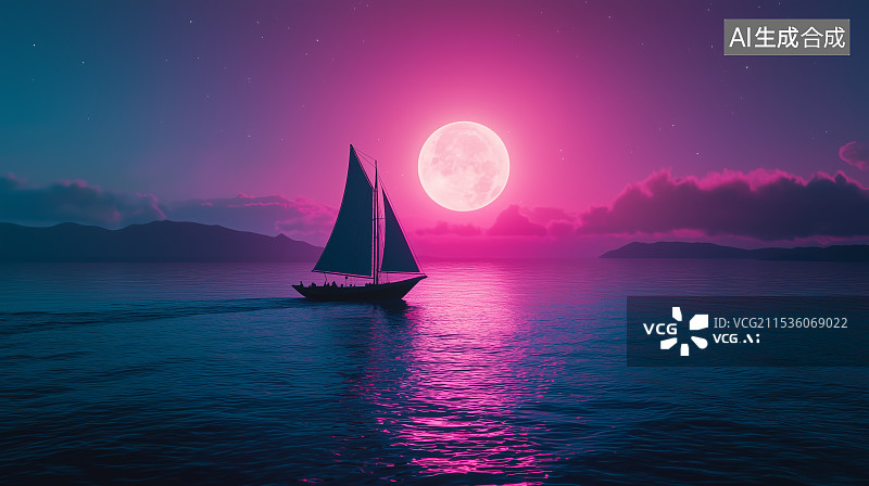 【AI数字艺术】静谧海面上的小船图片素材