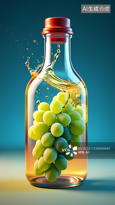 【AI数字艺术】创意设计图像 装在玻璃瓶子里的葡萄图片素材