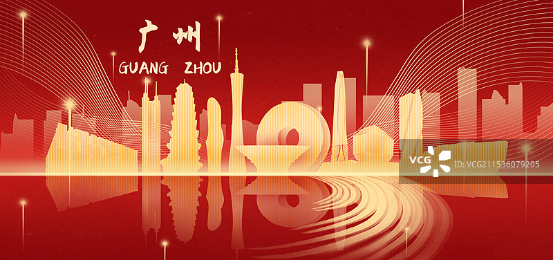 金色建筑剪影广州图片素材