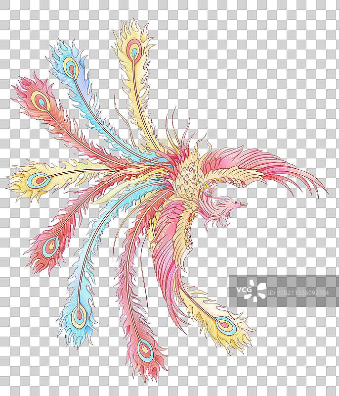 手绘国潮风神鸟凤凰免抠图片素材