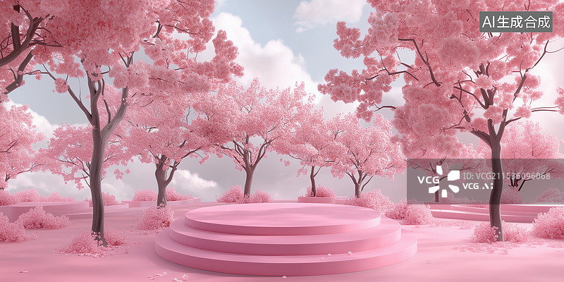 【AI数字艺术】粉红色简约花朵产品展示室外场景图片素材