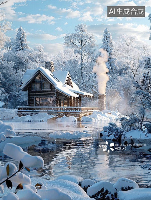 【AI数字艺术】冬季温泉酒店图片素材