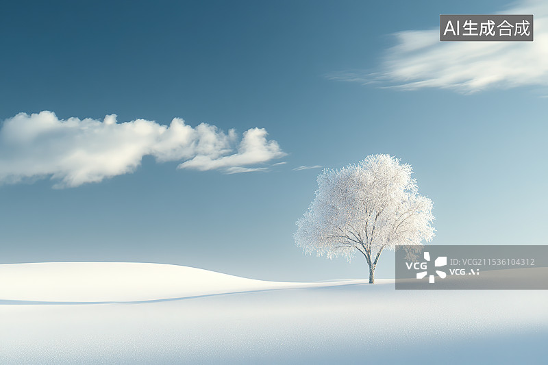 【AI数字艺术】冬天雪地里的一棵树自然风光图片素材
