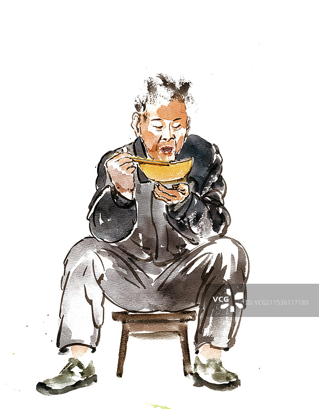 喝面条的男子图片素材