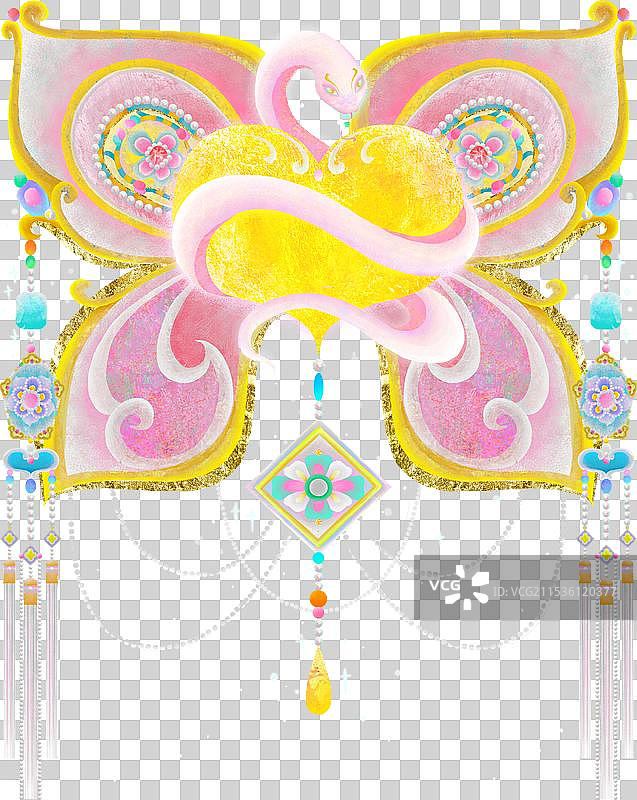 新中式国风蝶蛇装饰纹样流苏灵蛇图案图片素材