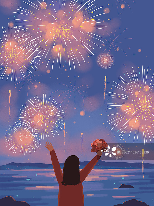 元旦跨年烟花插画图片素材