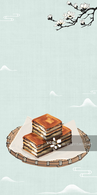 中国风国风水墨风上海特色小吃千层油糕插画健康特色美食年俗美味二十四节气插画图片素材