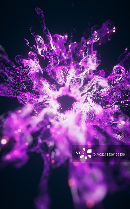 流动爆炸的紫色粒子3D渲染图片素材