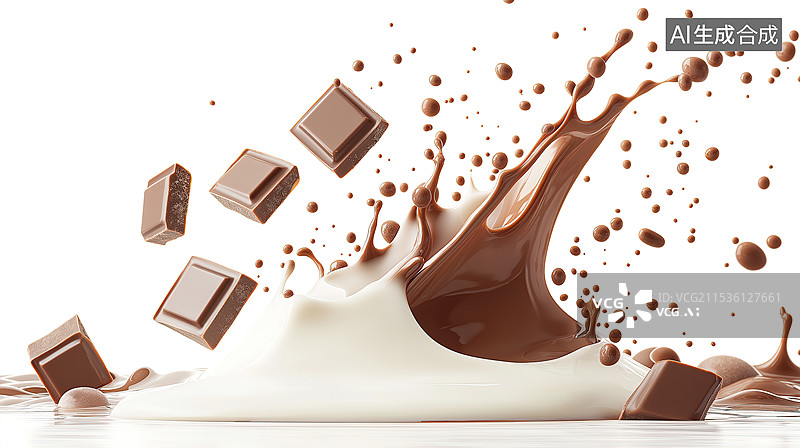 【AI数字艺术】巧克力块溅入牛奶图片素材