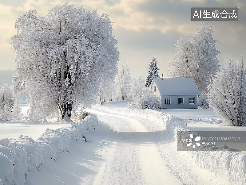 【AI数字艺术】冬天的雪背景，雪堆，美丽的光线和雪花图片素材