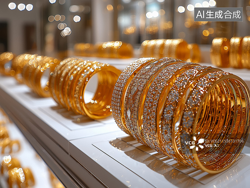 【AI数字艺术】奢华珠宝店里的精致首饰图片素材