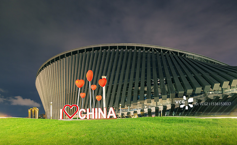 陕西省汉中市天汉大剧院夜景图片素材