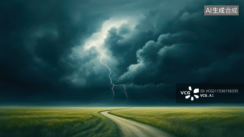 【AI数字艺术】雷雨中的道路图片素材