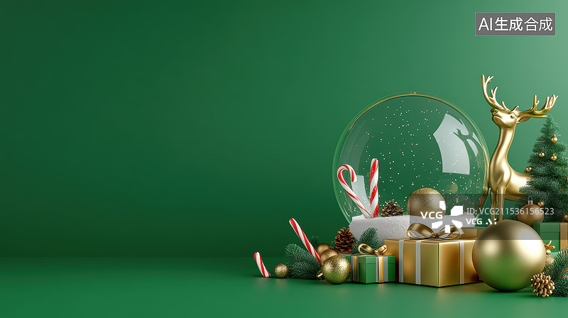【AI数字艺术】圣诞雪球与装饰品图片素材