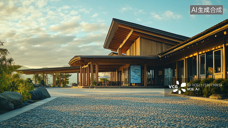 【AI数字艺术】海边度假村建筑广场地面图片素材