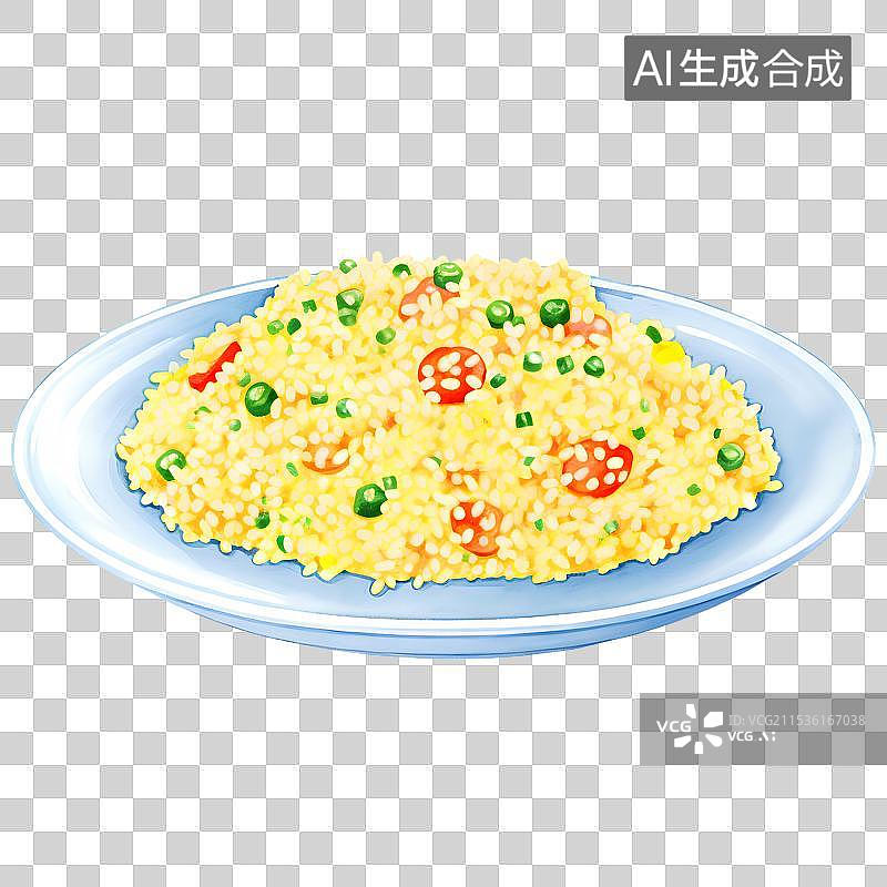 【AI数字艺术】手绘插画，扬州炒饭，蛋炒饭，盘子里的炒饭图片素材